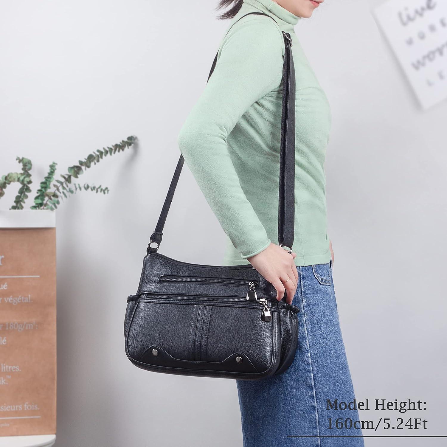 Women Soft PU Leather Shoulder Bag Multi Pocket Crossbody Medium Roomy Tote Top Handle Satchel