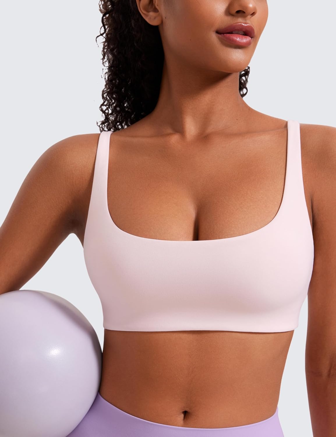 Square Neck Spaghetti Strap Sports Bras for Women - Low Coverage Yoga Wireless Padded Cami Crop Top