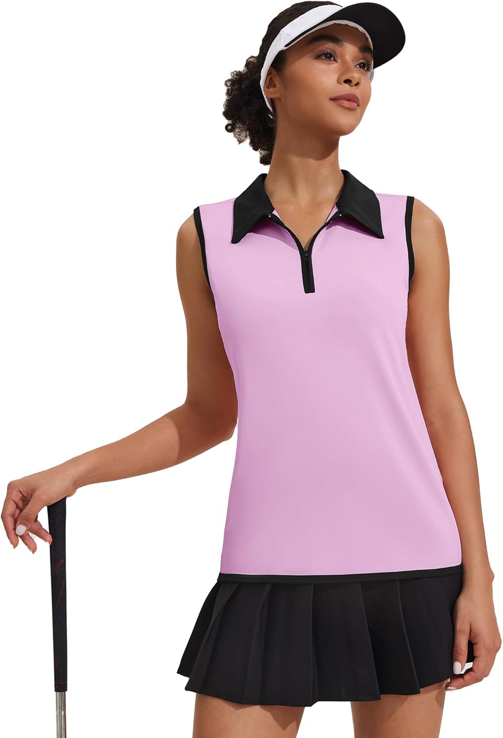 Golf Polo Shirts for Women Sleeveless Sports Shirts Zipper Up Athletic Tank Tops with Collar Quick Dry