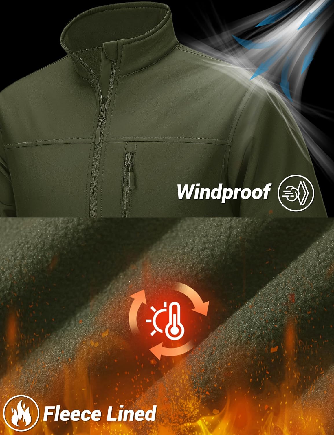 Men's Lightweight Softshell Jacket Fleece Lined Waterproof Tactical Rain Zip Up Winter Coat Windbreaker Casual