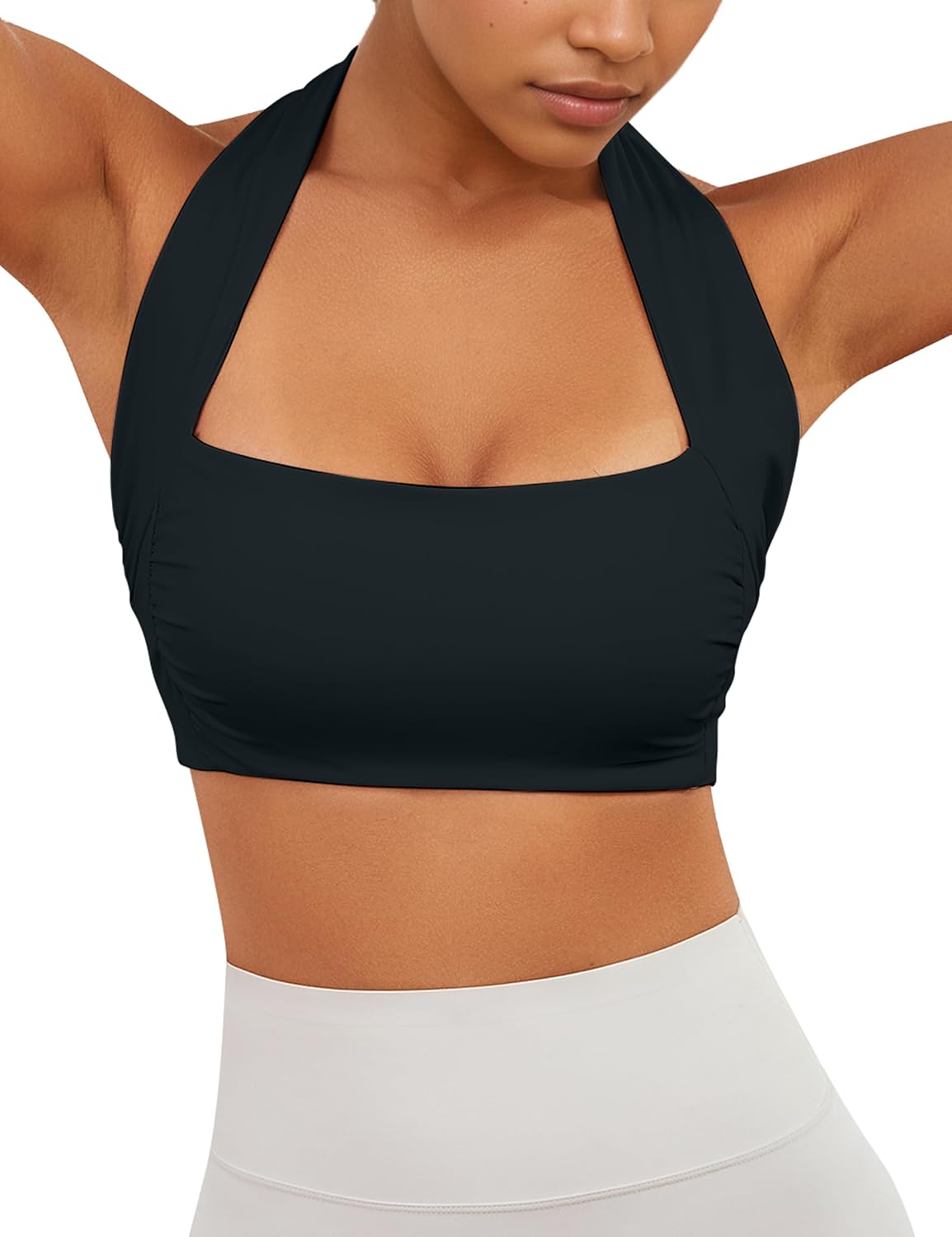 Womens Halter Sports Bra Square Neck Racerback Bras Seamless Padded Yoga Bra Workout Crop Tank Top