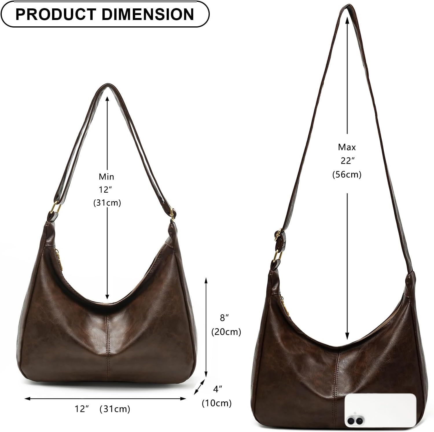 Slouchy Vegan Leather Shoulder Bag for Women Soft Crossbody Hobo Bags Everyday Tote Purses Handbags