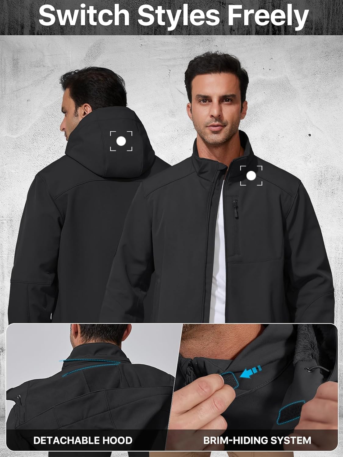 Men's Lightweight Softshell Jacket Winter Fleece Lined Hooded Rain Waterproof Hiking Outdoor Jackets