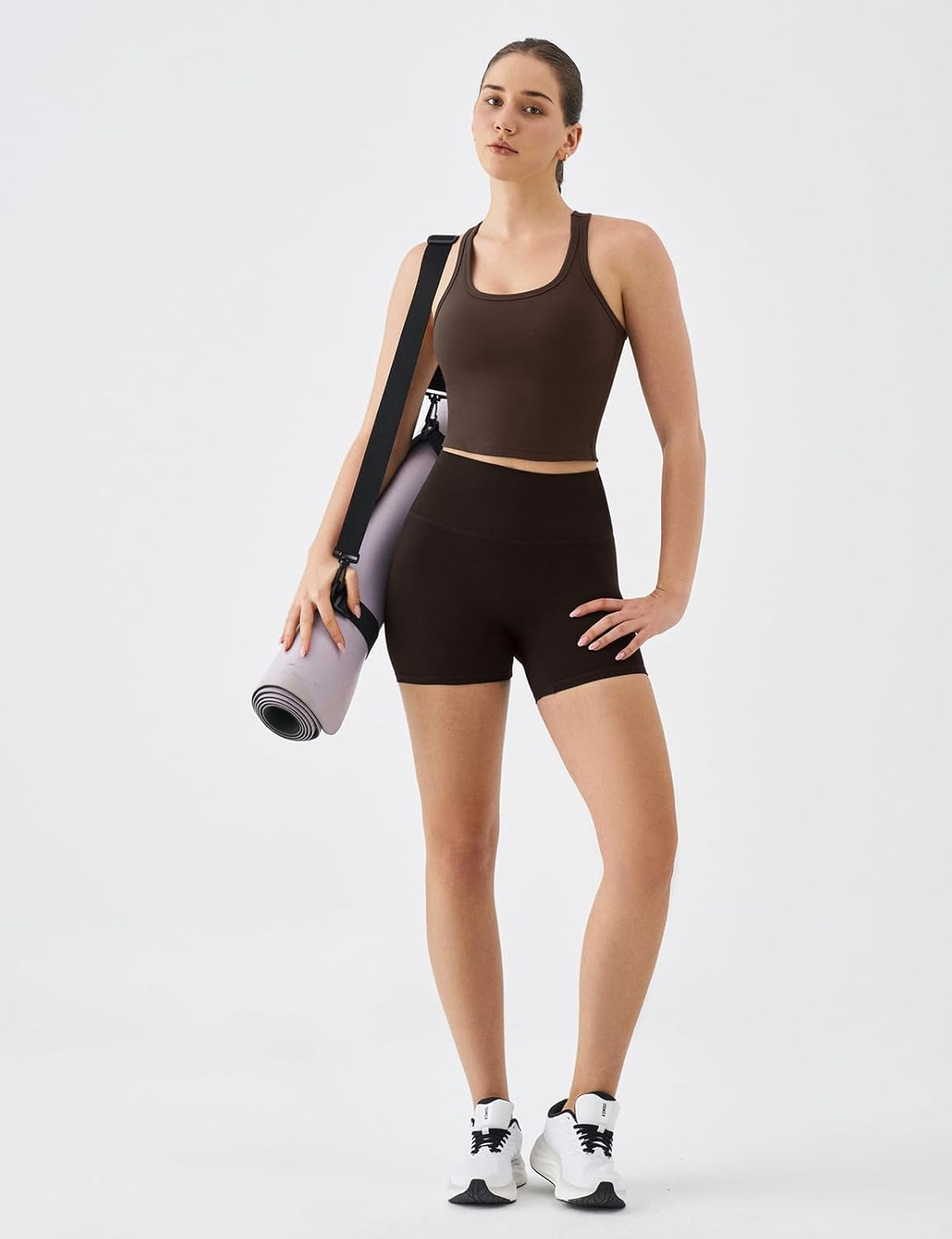 Women's Racerback Crop Tank Top with Built-in Padding - Longline Sports Bra for Workout Yoga Gym