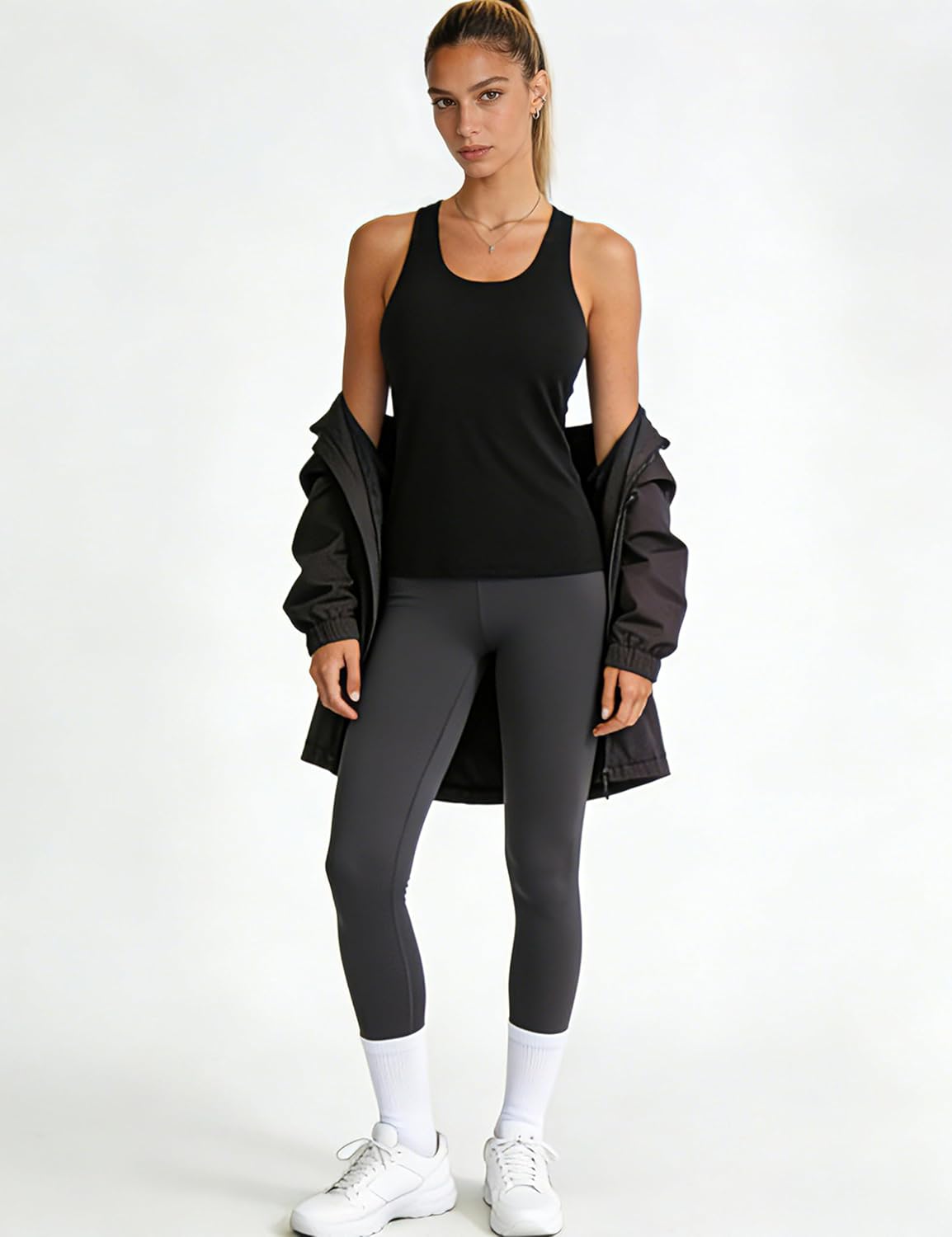Women 's Longline Yoga Sports Bra Racerback Slim Fit Sleeveless Padded Workout Tank Tops Built in Bra