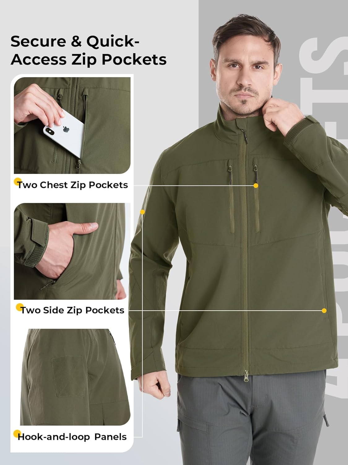 Men's Tactical Rain Jacket Lightweight Water Resistant Stretch Windbreaker Zip Up Jacket for Travel Hiking Cycling