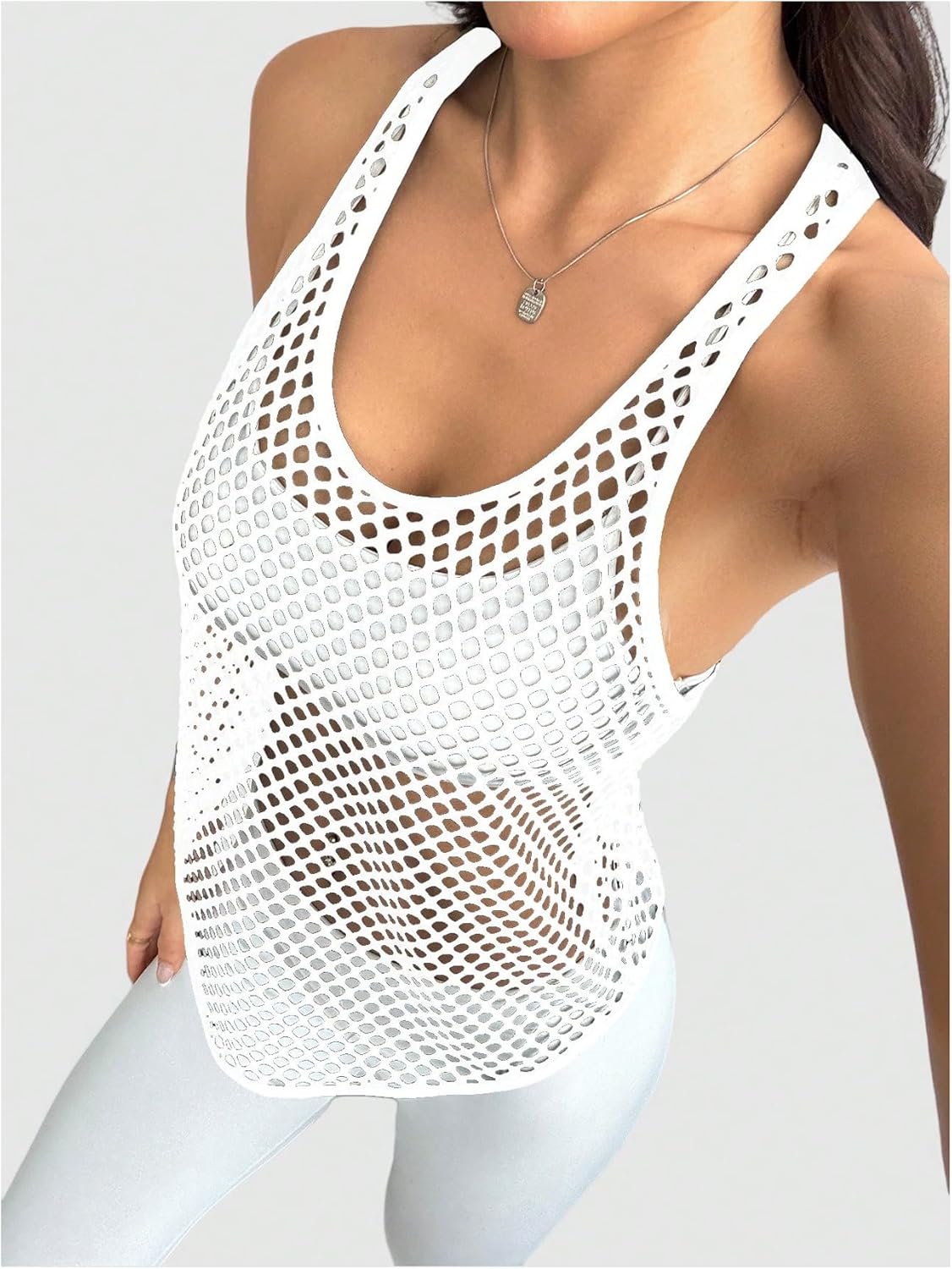 Women's Racerback Workout Tank Tops Fishnet Sleeveless Athletic Yoga Shirts
