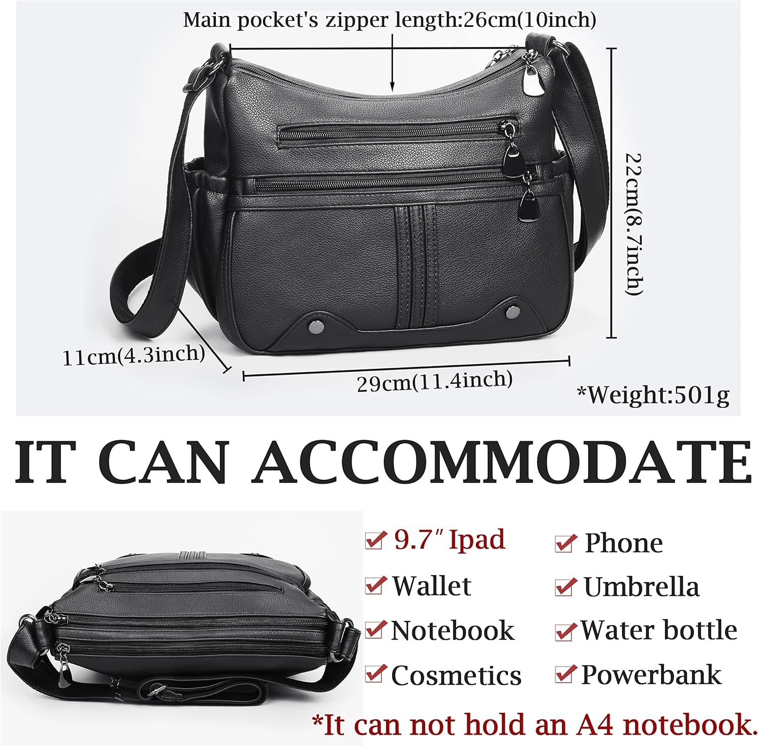 Women Soft PU Leather Shoulder Bag Multi Pocket Crossbody Medium Roomy Tote Top Handle Satchel