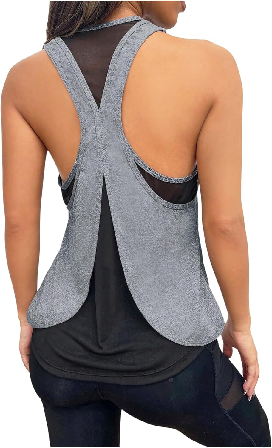 Women's Racerback Gym Tops Sleeveless Mesh Insert Athletic Tank Top Workout Shirts