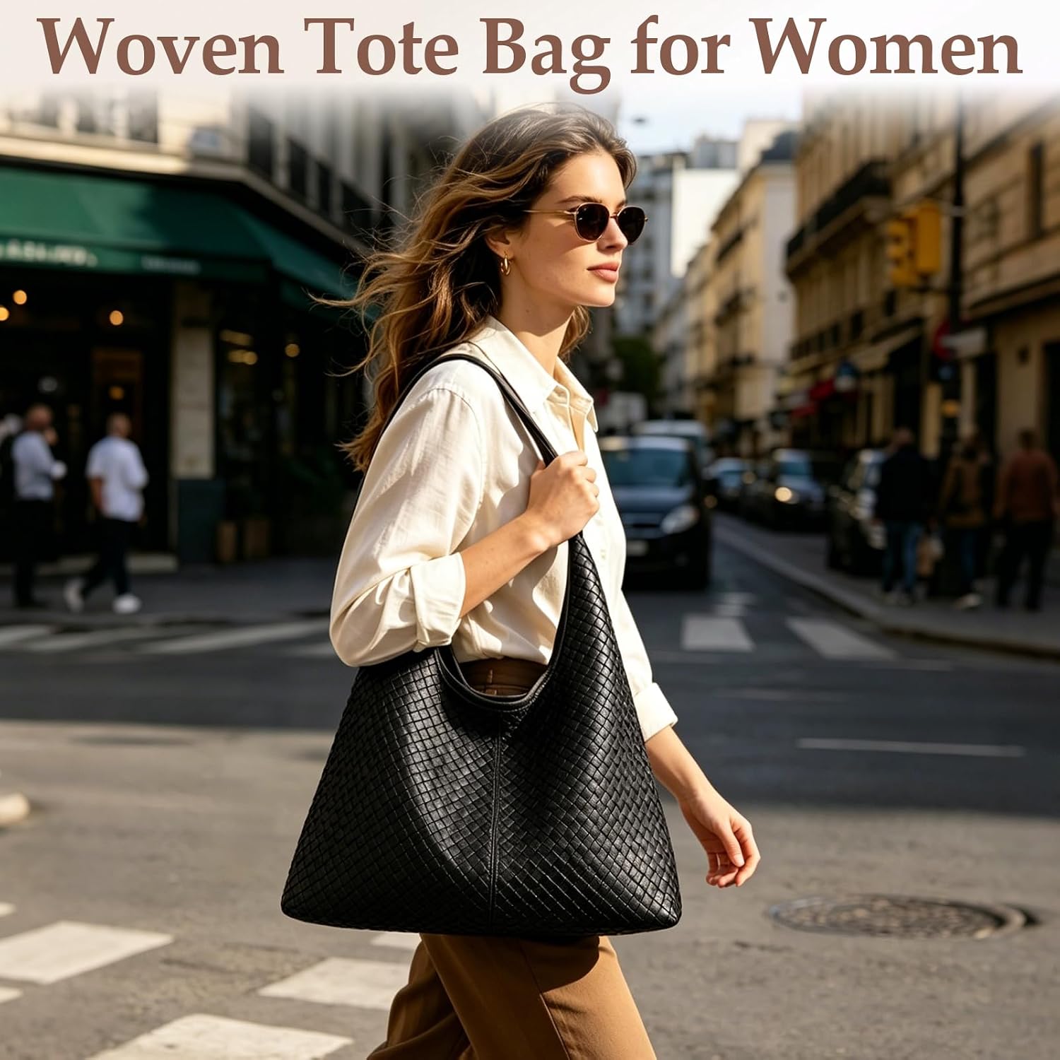Woven Textured Tote Bag for Women Vegan Leather Hobo Shoulder Bag Large Capacity Slouchy Handbag Work Purse