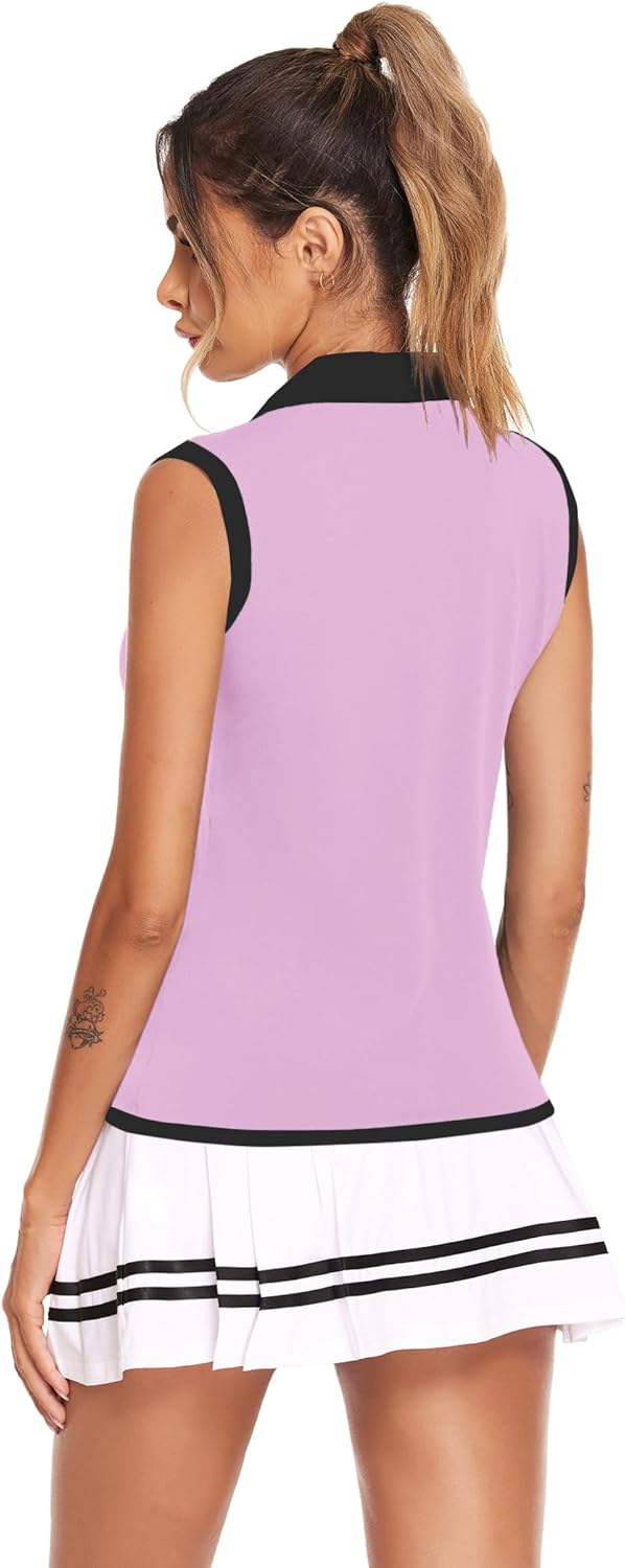 Golf Polo Shirts for Women Sleeveless Sports Shirts Zipper Up Athletic Tank Tops with Collar Quick Dry