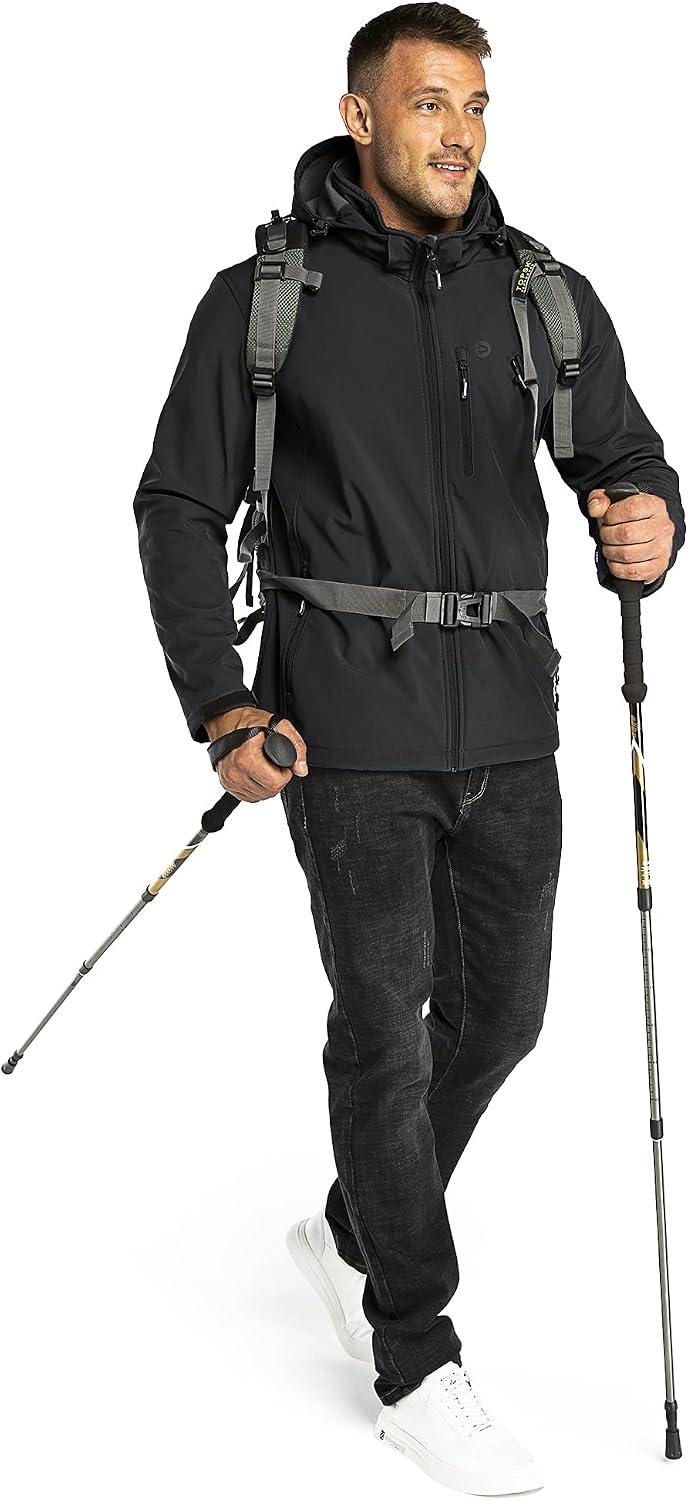 Men's Lightweight Softshell Jacket Fleece Lined Hooded Water Resistant Winter Hiking Windbreaker Jackets