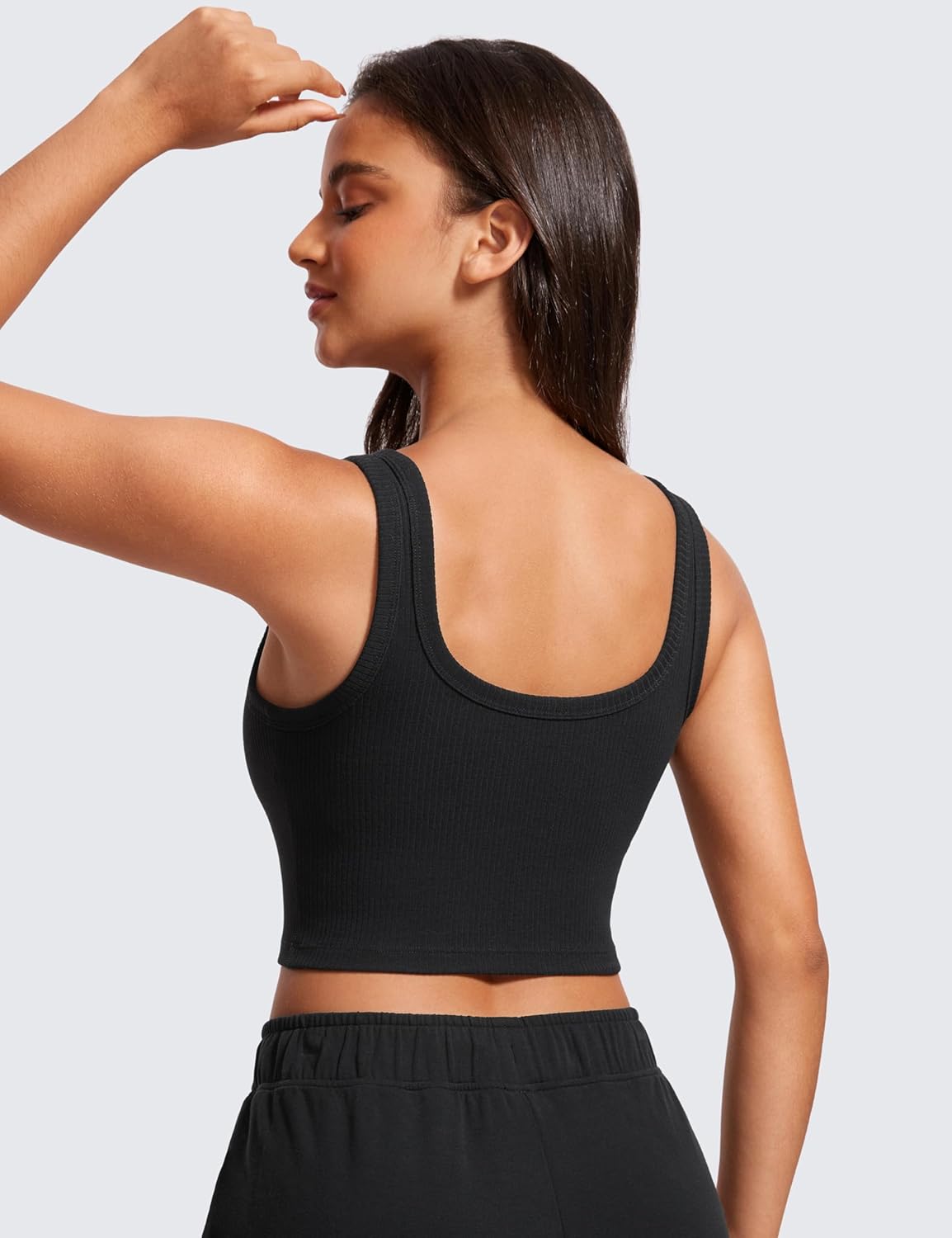 Ribbed Scoop Neck Crop Tank Tops for Women - Padded Longline Sports Bras Yoga Workout Cami