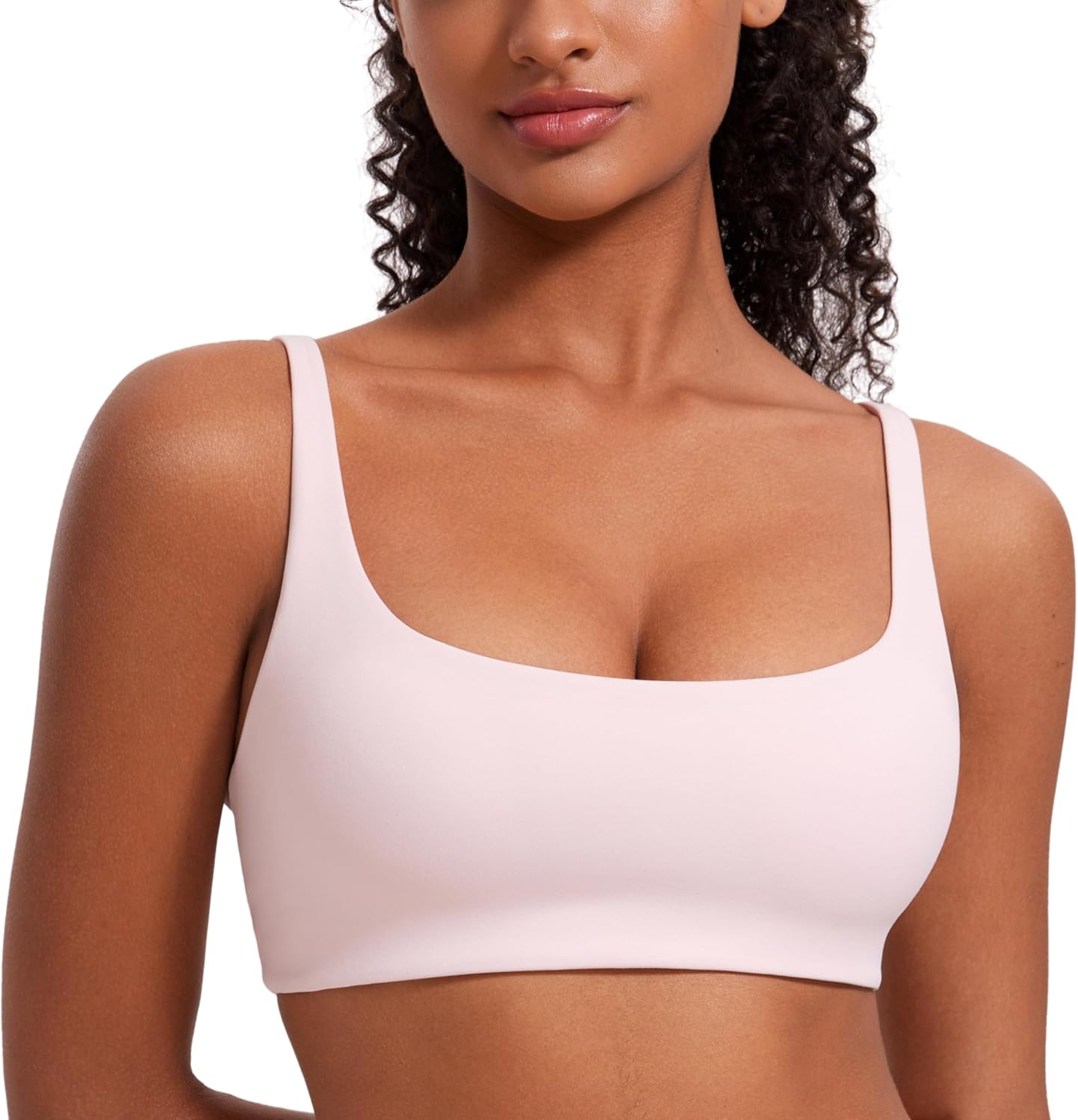 Square Neck Spaghetti Strap Sports Bras for Women - Low Coverage Yoga Wireless Padded Cami Crop Top