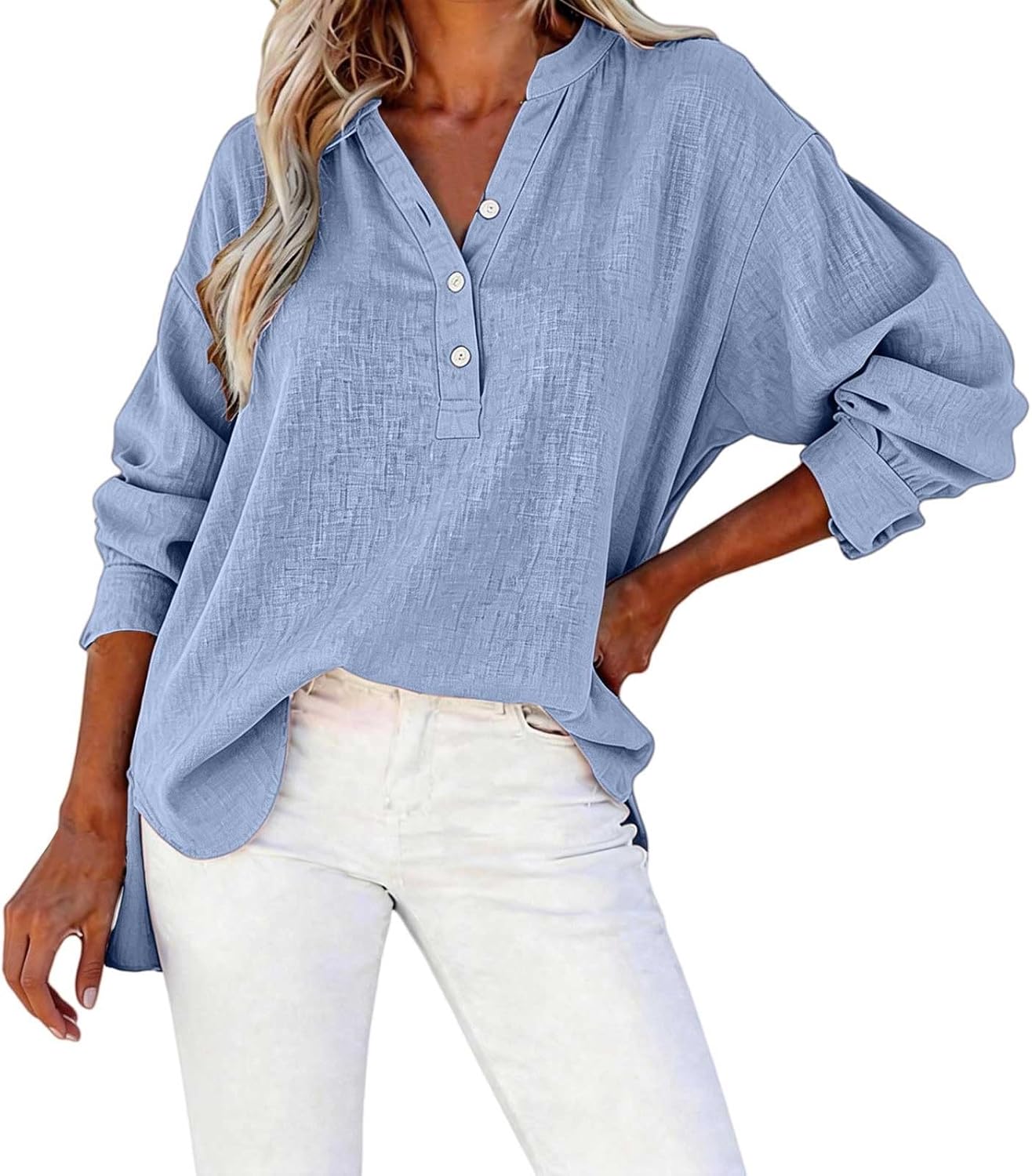 Linen Shirt for Women Breathable Tops Loose Crewneck Tops Womens Daily t Shirts Summer Shirts