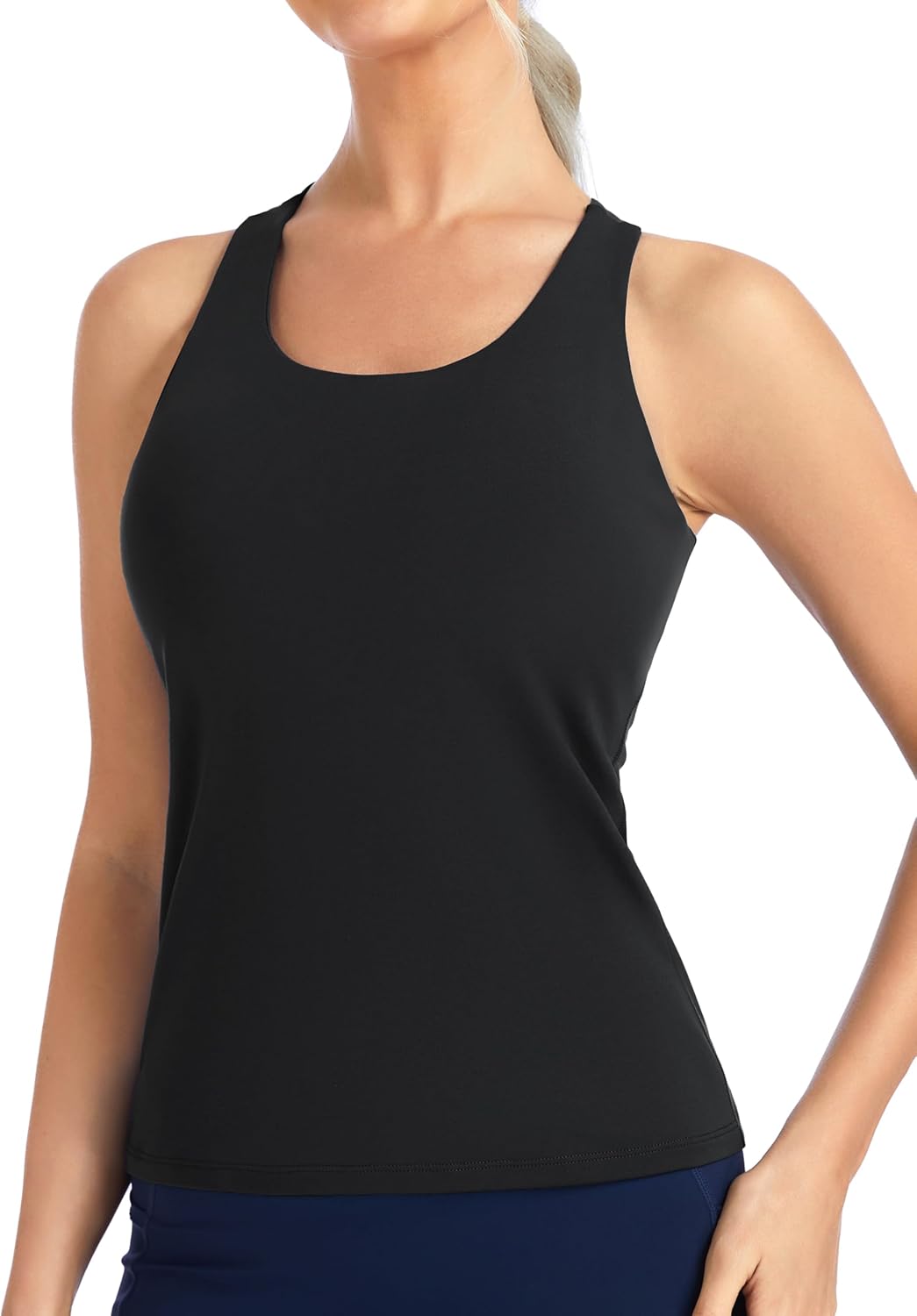 Women 's Longline Yoga Sports Bra Racerback Slim Fit Sleeveless Padded Workout Tank Tops Built in Bra