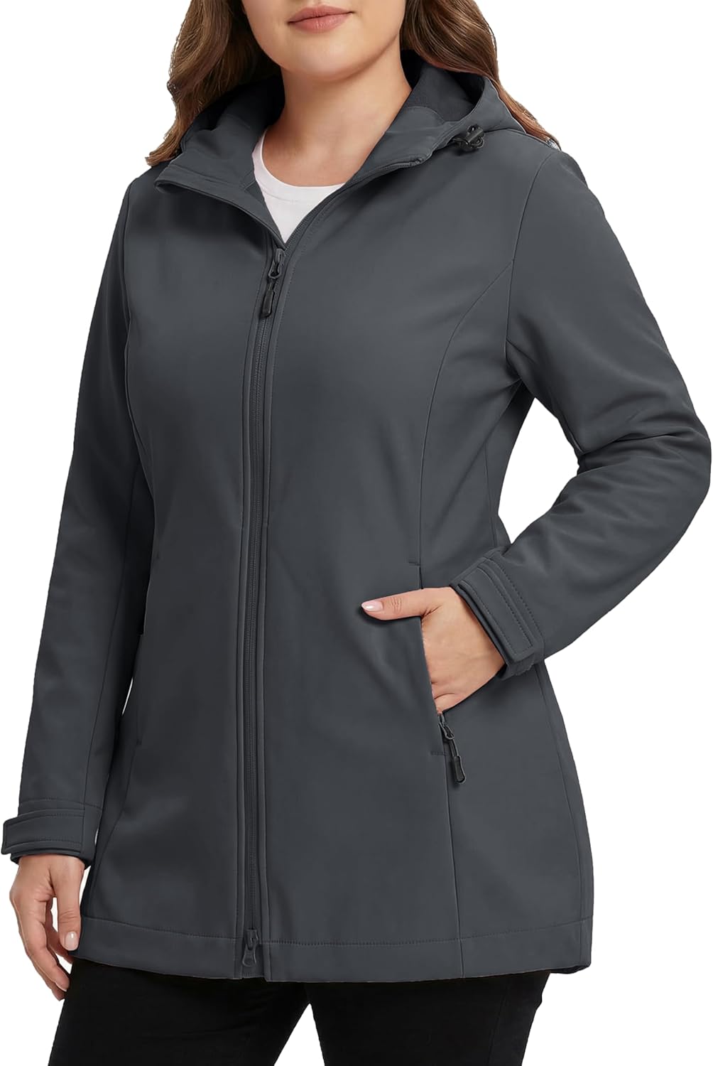 Women Softshell Jacket Fleece Lined Hooded Rain Coat Waterproof Windproof Windbreaker Jacket Lightweight Long Coat Women Softshell Jacket Fleece Lined Hooded Rain Coat Waterproof Windproof Windbreaker Jacket Lightweight Long Coat