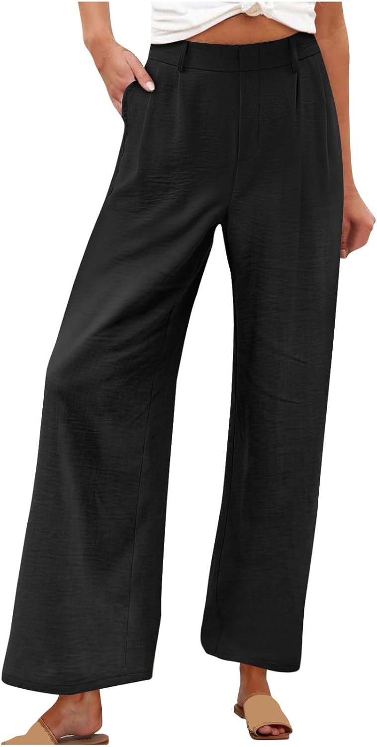 Womens Loose Wide Leg Pants High Waist Straight Pants Casual Work Dress Pant Plain Trouser Pants with Pockets Womens Loose Wide Leg Pants High Waist Straight Pants Casual Work Dress Pant Plain Trouser Pants with Pockets