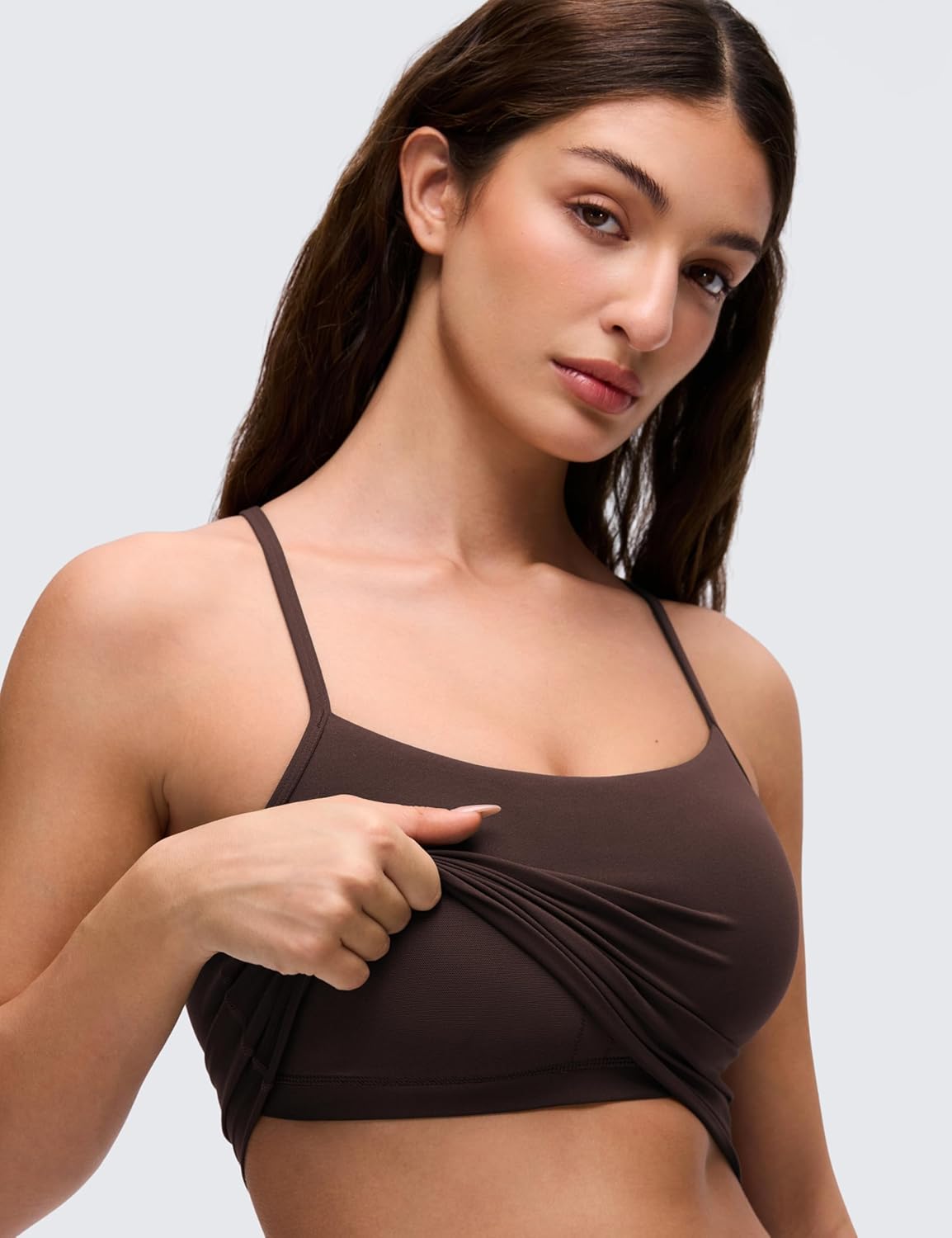Y Back Crop Tank Tops for Women - Spaghetti Straps Racerback Padded Yoga Workout Longline Sports Bras