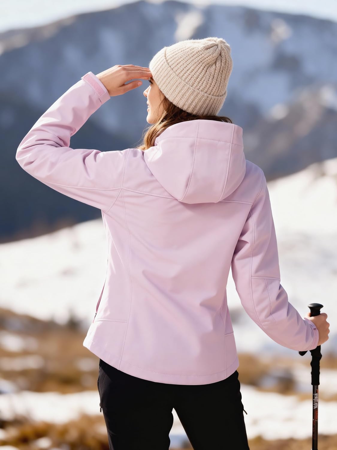 Women's Waterproof Softshell Jacket with Hood Fleece Lined Warm Lightweight Windproof Rain Jacket for Hiking