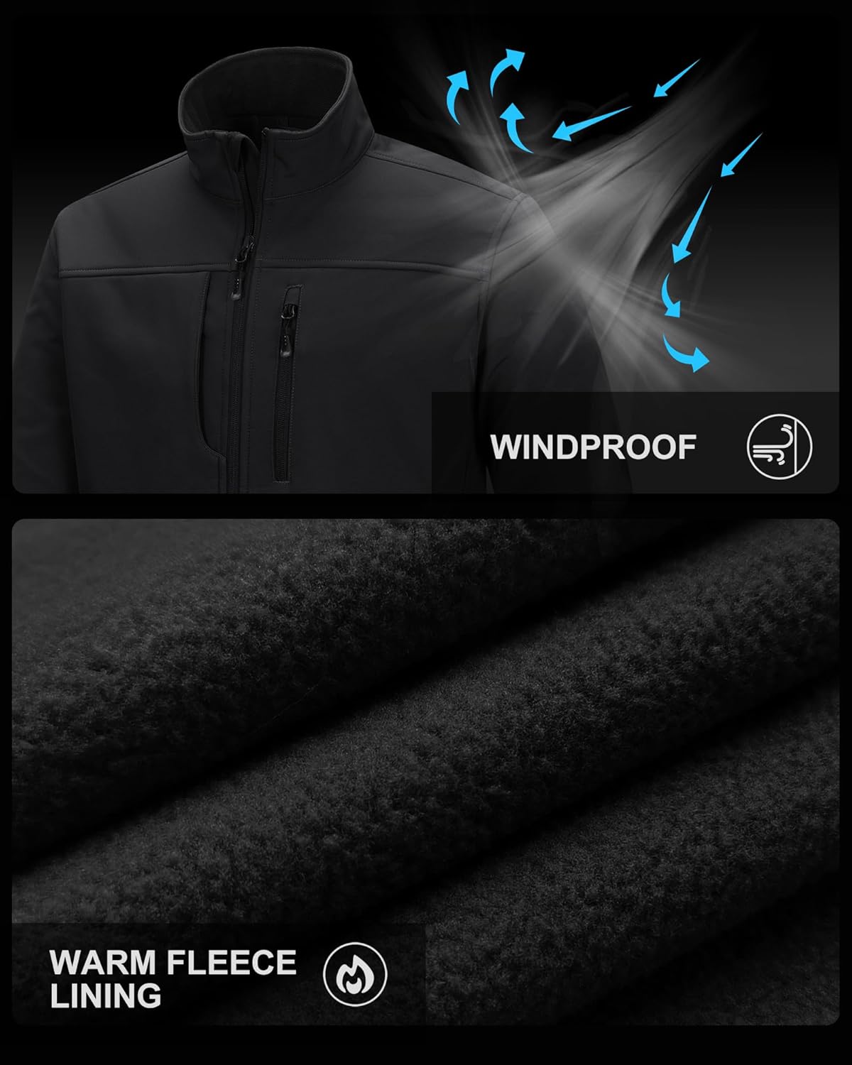 Men's Lightweight Softshell Jacket Warm Fleece Lined Windbreaker Waterproof Soft Shell for Outdoor Hiking