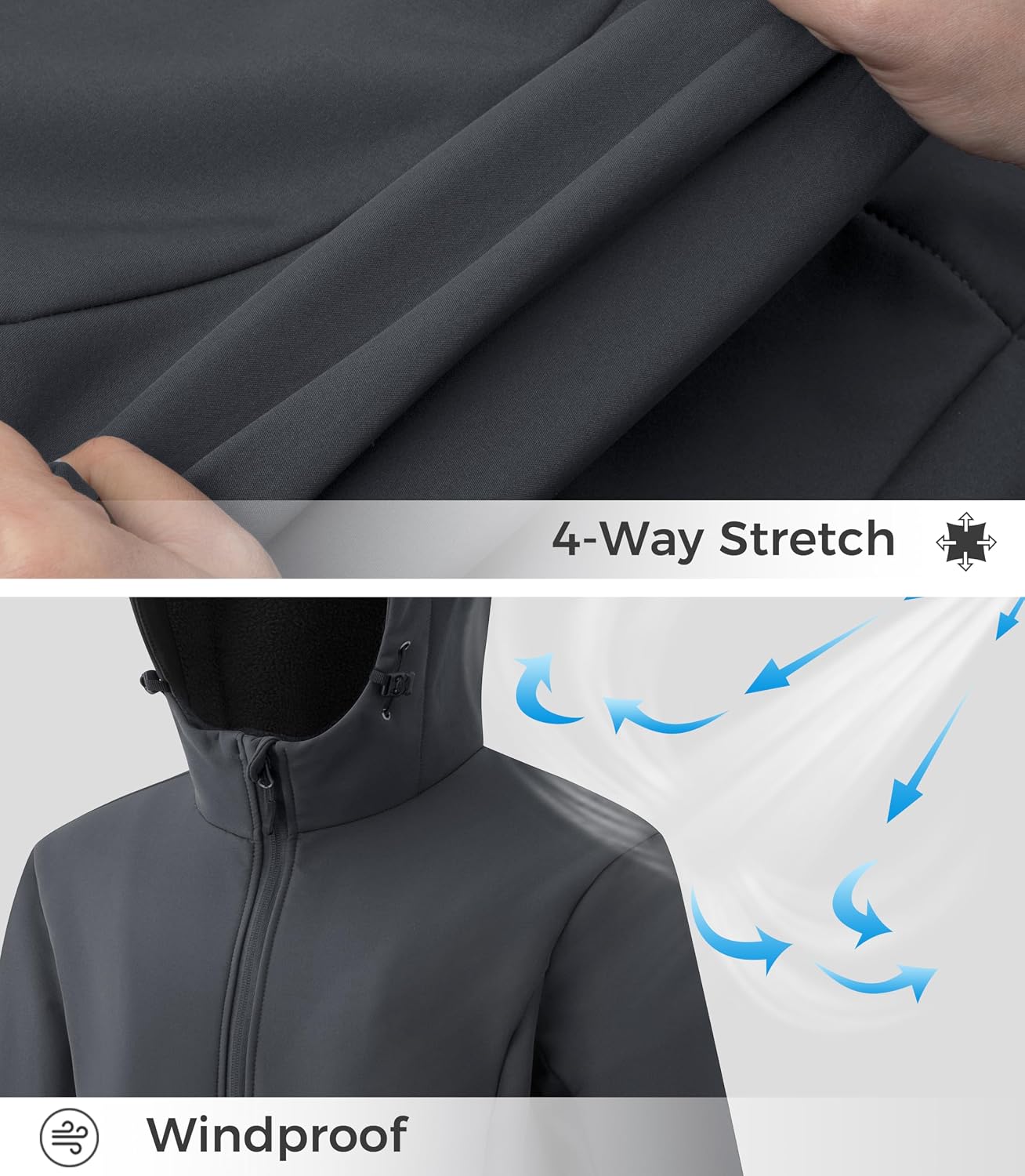Women Softshell Jacket Fleece Lined Hooded Rain Coat Waterproof Windproof Windbreaker Jacket Lightweight Long Coat