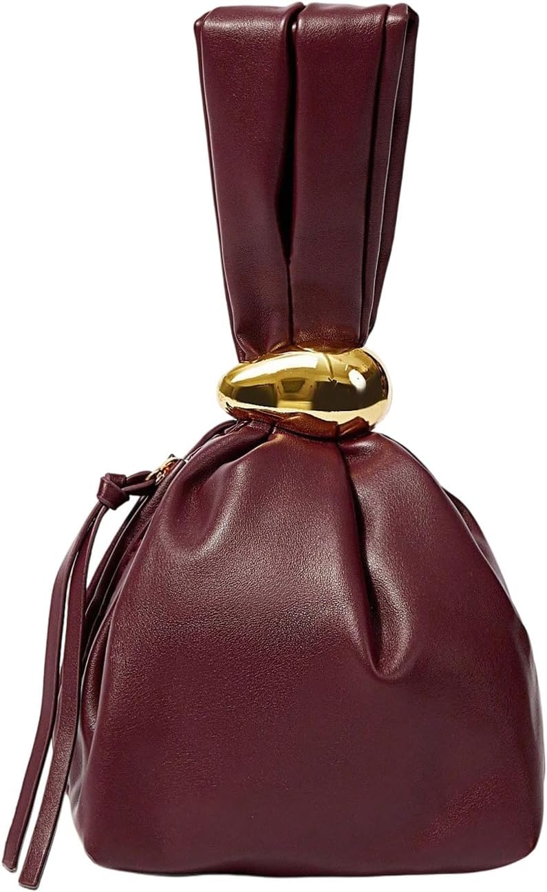 Women's Mini Leather Bucket Bags Top Handle Purse Buckle Handbags Hobo Bag