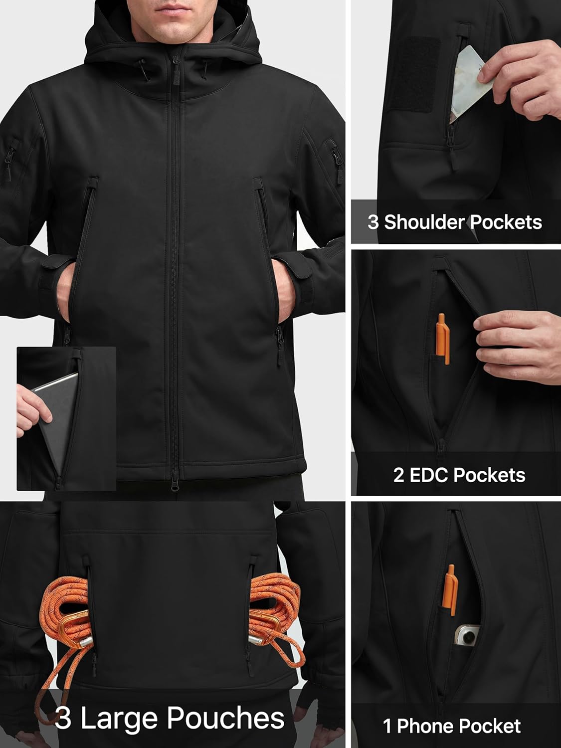 Men's Outdoor Waterproof Soft Shell Hooded Military Tactical Jacket