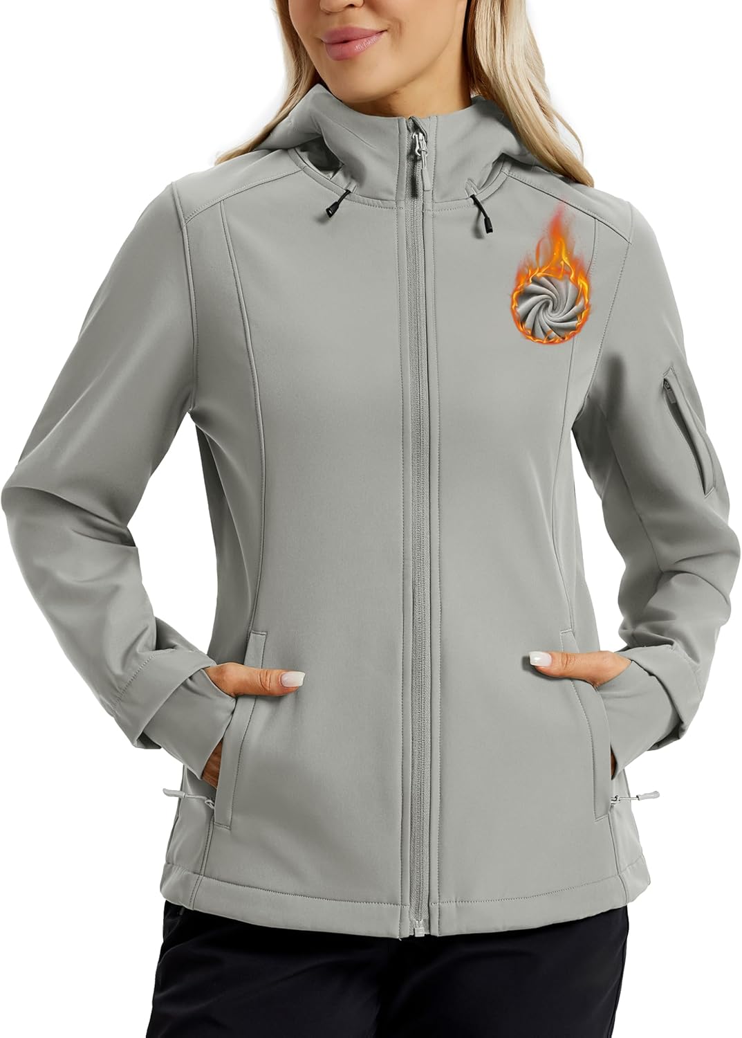 Women's Waterproof Softshell Jacket with Hood Fleece Lined Warm Raincoat for Outdoor Hiking