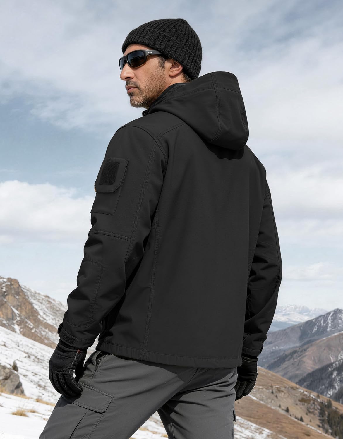 Men's Waterproof Softshell Jacket Fleece Lined Outdoor Jacket Tactical Military Hoodie Windbreaker
