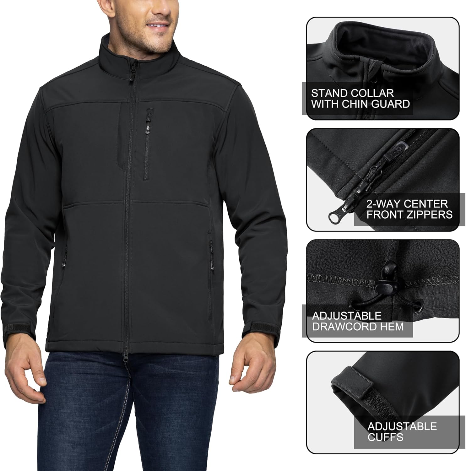 Men's Lightweight Softshell Jacket Warm Fleece Lined Windbreaker Waterproof Soft Shell for Outdoor Hiking