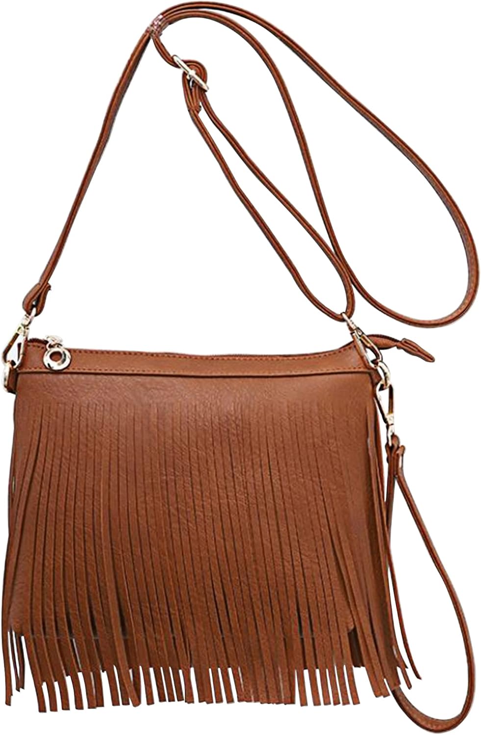 Women Small Fringe Tassel PU Leather Hobo Cross-body Shoulder Bag Wrist Bag Handbag