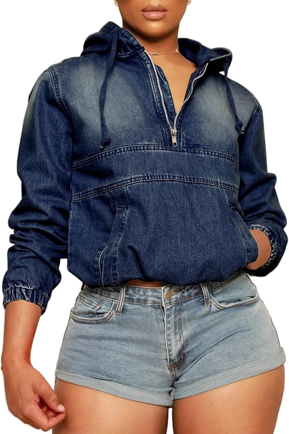 Women's Half Zip Hoodie Pullover Jackets Jean Tops Long Sleeve Sweatshirt Casual Loose Fall Outfits with Pocket Women's Half Zip Hoodie Pullover Jackets Jean Tops Long Sleeve Sweatshirt Casual Loose Fall Outfits with Pocket