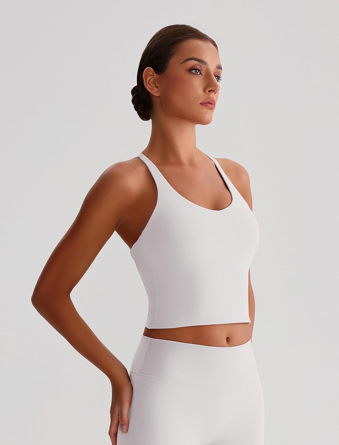 Womens Cross Back Workout Tank Tops with Bulit in Bra V Neck Longline Sports Bra Gym Athletic Yoga Pilates Tops