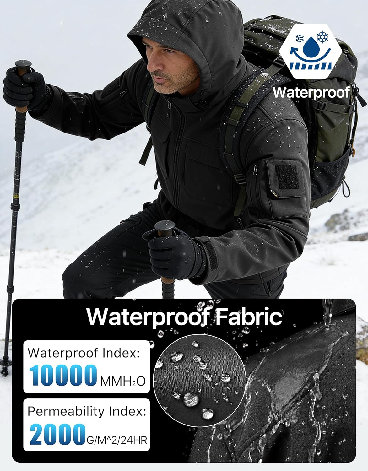 Men's Waterproof Softshell Jacket Fleece Lined Outdoor Jacket Tactical Military Hoodie Windbreaker