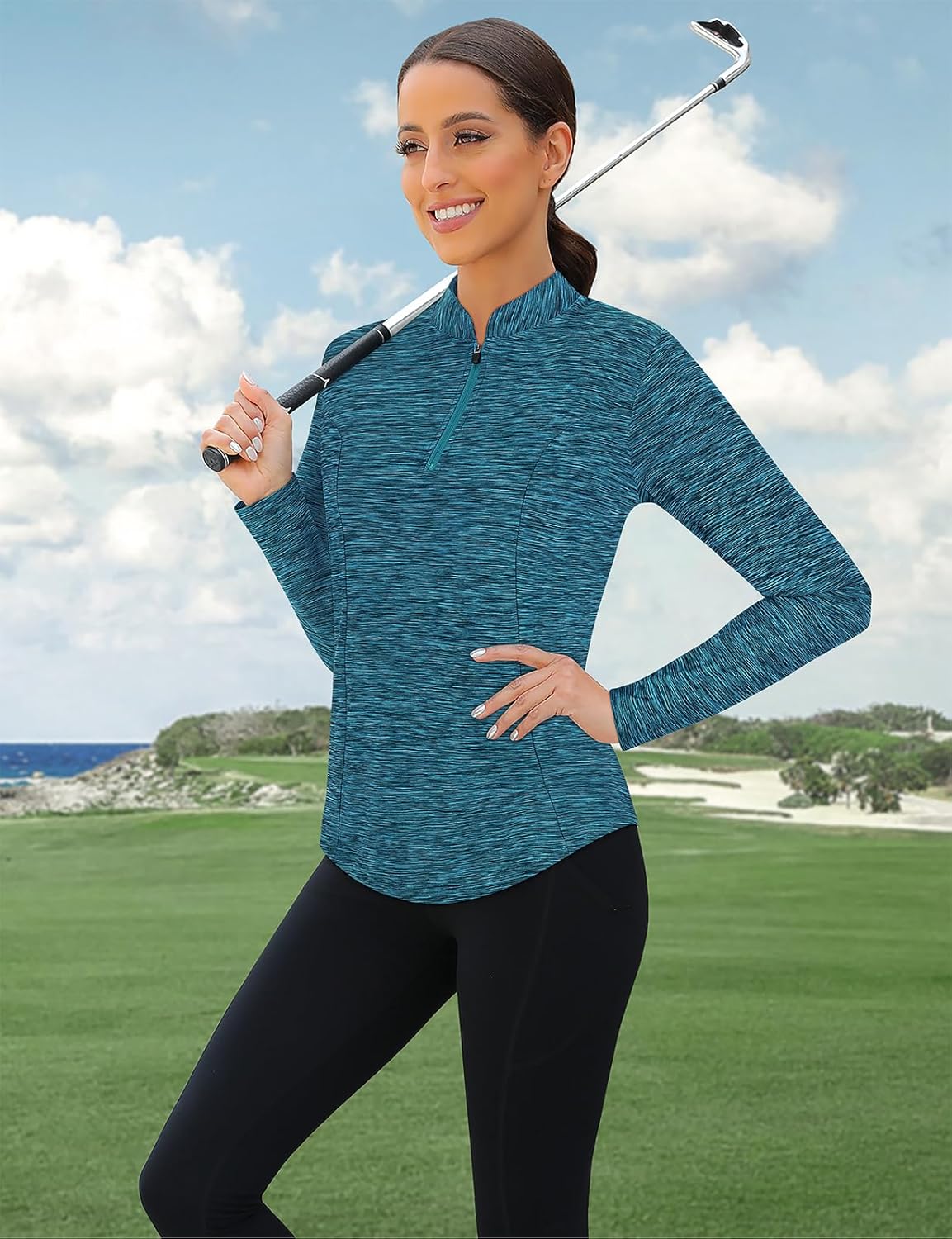 Womens Golf Shirts 1 4 Zip Sun Protection Quick Dry Tennis Running Athletic Workout Tops