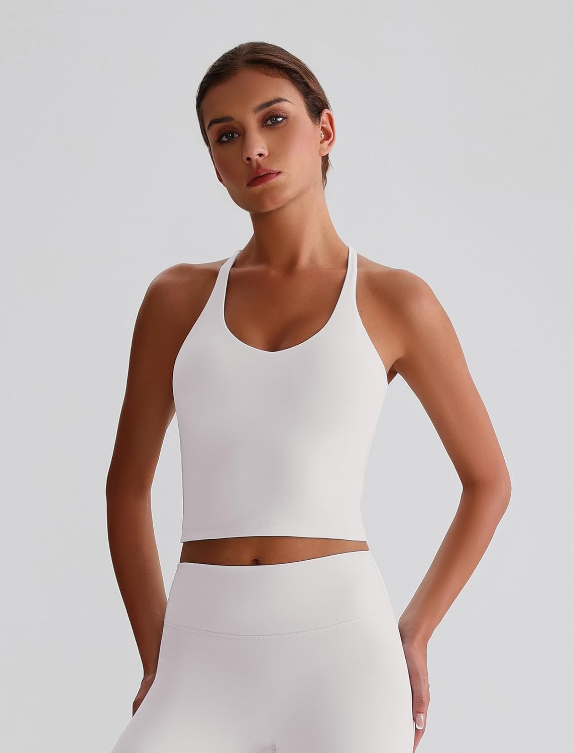 Womens Cross Back Workout Tank Tops with Bulit in Bra V Neck Longline Sports Bra Gym Athletic Yoga Pilates Tops