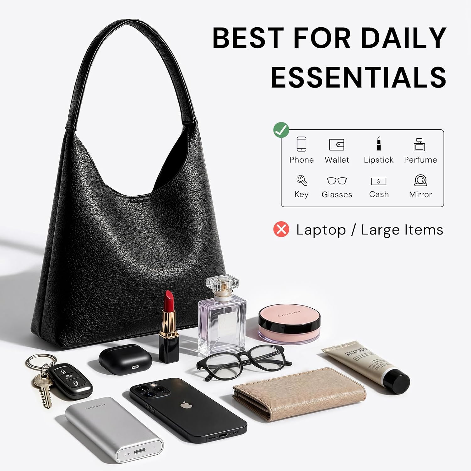 Hobo Bags for Women Small Slouchy Purse Soft Vegan Leather Shoulder Bag Everyday Tote Handbag 11 28cm
