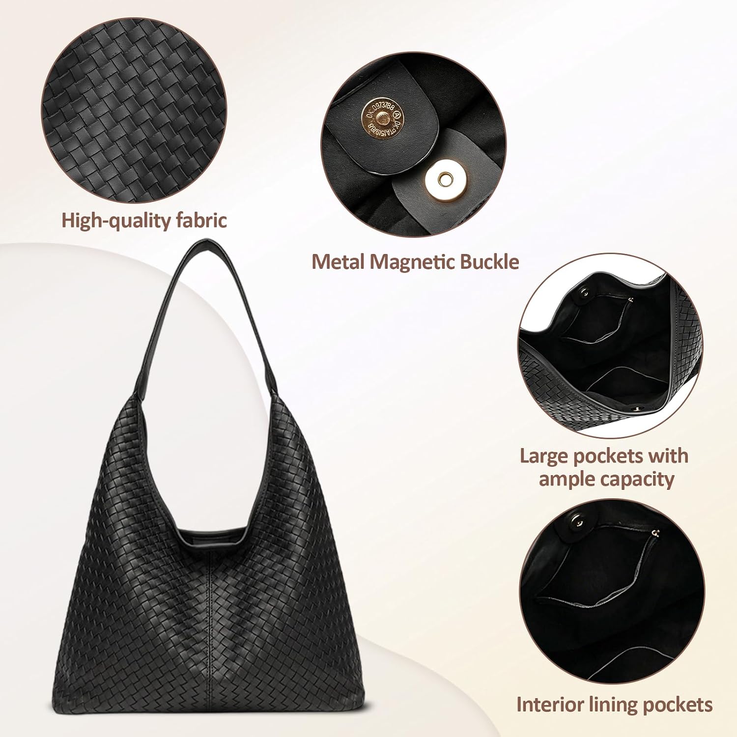 Woven Textured Tote Bag for Women Vegan Leather Hobo Shoulder Bag Large Capacity Slouchy Handbag Work Purse