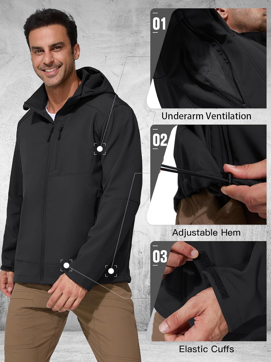 Men's Lightweight Softshell Jacket Winter Fleece Lined Hooded Rain Waterproof Hiking Outdoor Jackets