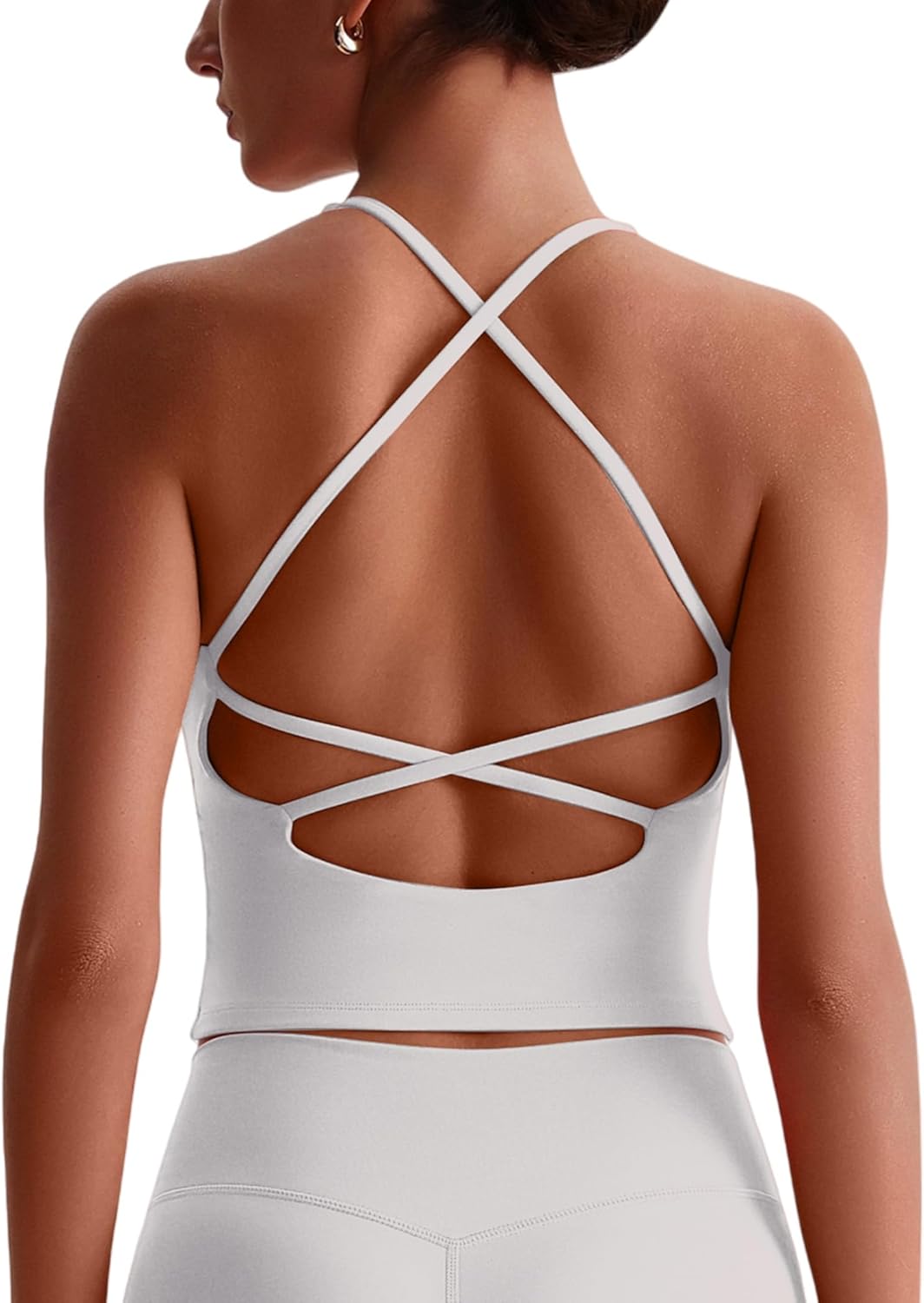 Womens Cross Back Workout Tank Tops with Bulit in Bra V Neck Longline Sports Bra Gym Athletic Yoga Pilates Tops