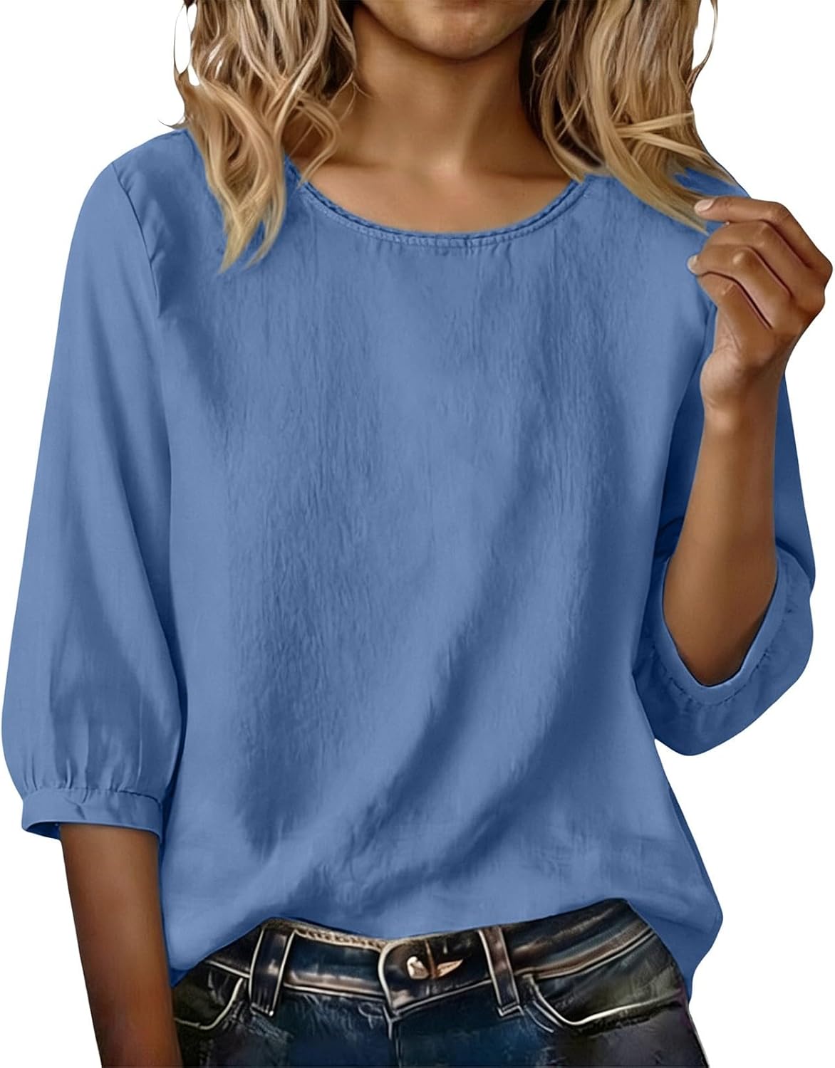 Women's Cotton Linen Tops Summer Short Sleeve Crew Neck Casual Blouse Summer Lightweight Tees
