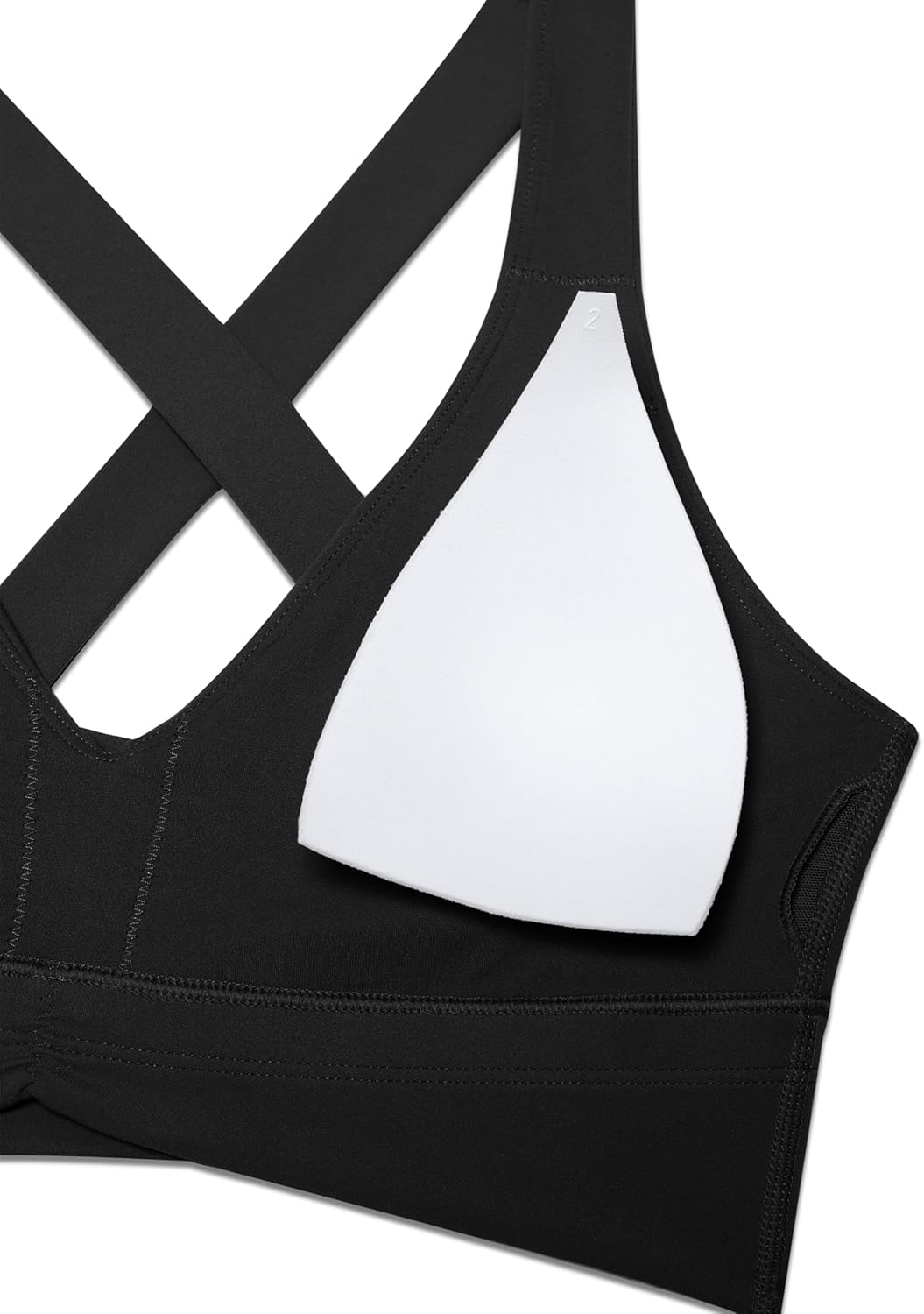 Ruched Longline Sports Bras for Women - V Neck Padded Yoga Tank Wide Straps Cross Back Crop Tops