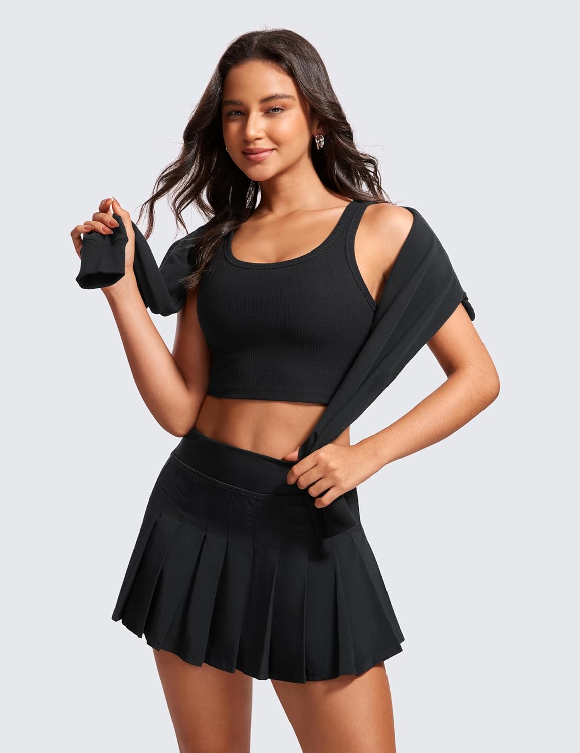 Ribbed Scoop Neck Crop Tank Tops for Women - Padded Longline Sports Bras Yoga Workout Cami