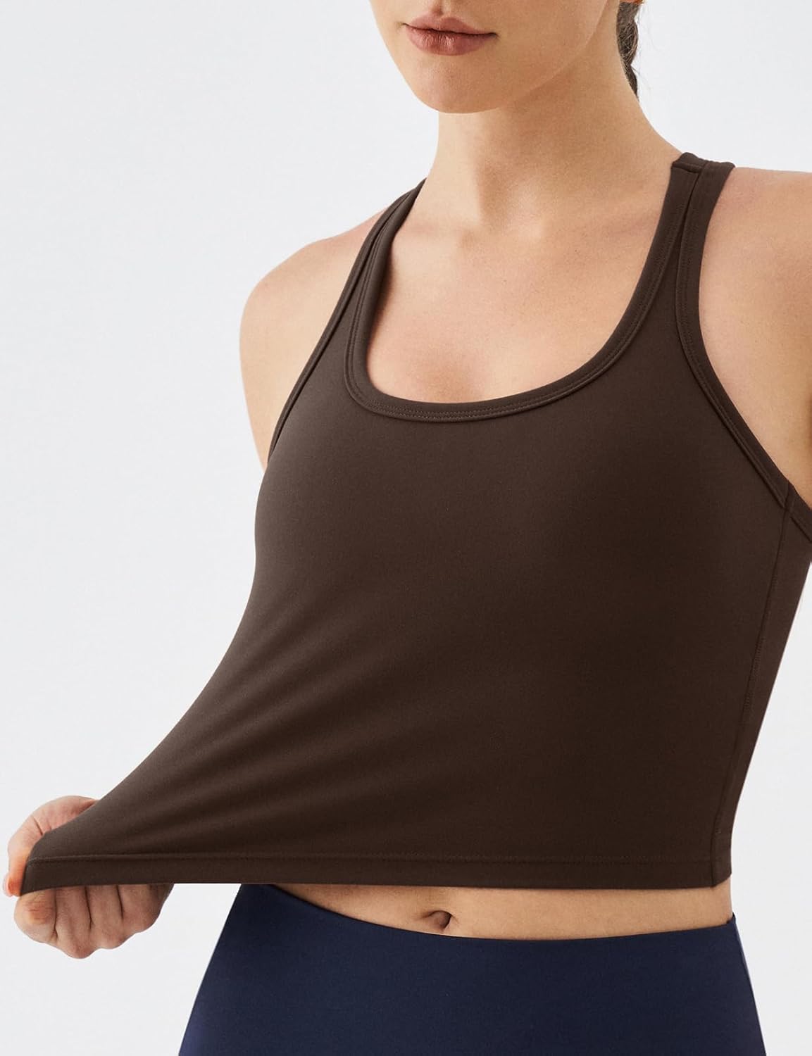 Women's Racerback Crop Tank Top with Built-in Padding - Longline Sports Bra for Workout Yoga Gym