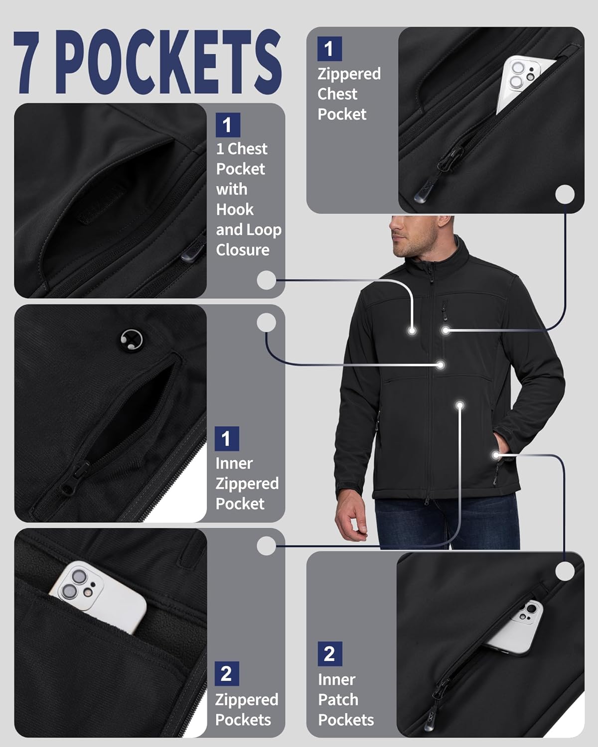 Men's Lightweight Softshell Jacket Warm Fleece Lined Windbreaker Waterproof Soft Shell for Outdoor Hiking