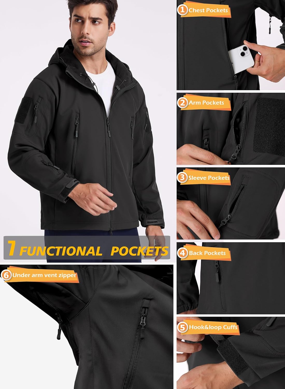 Men's Army Special Ops Military Tactical Jacket Softshell Fleece Hooded Outdoor Coat