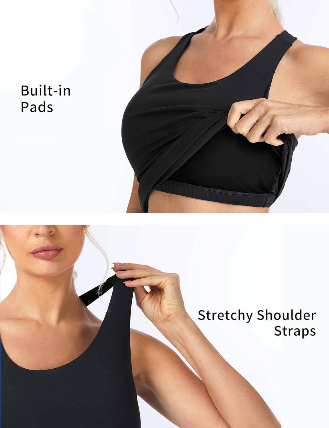Women 's Longline Yoga Sports Bra Racerback Slim Fit Sleeveless Padded Workout Tank Tops Built in Bra