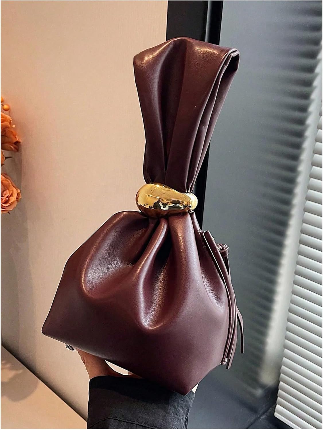 Women's Mini Leather Bucket Bags Top Handle Purse Buckle Handbags Hobo Bag