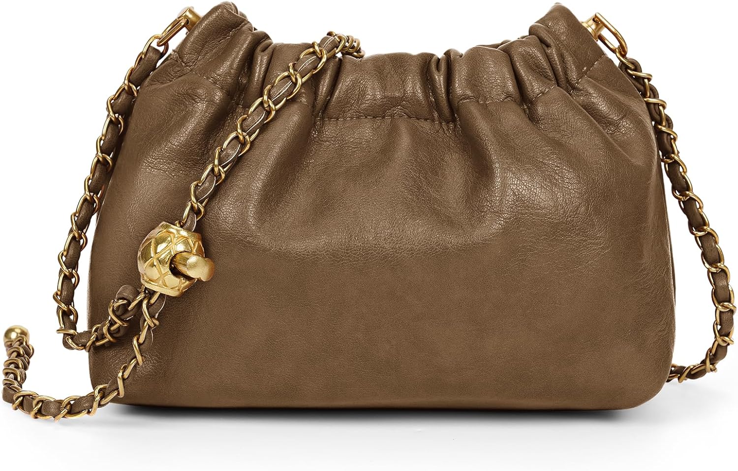 Womens Leather Chain Hobo Bag Tote Shoulder Handbag Crossbody Bags Drawstring Small Bag Dating Purse